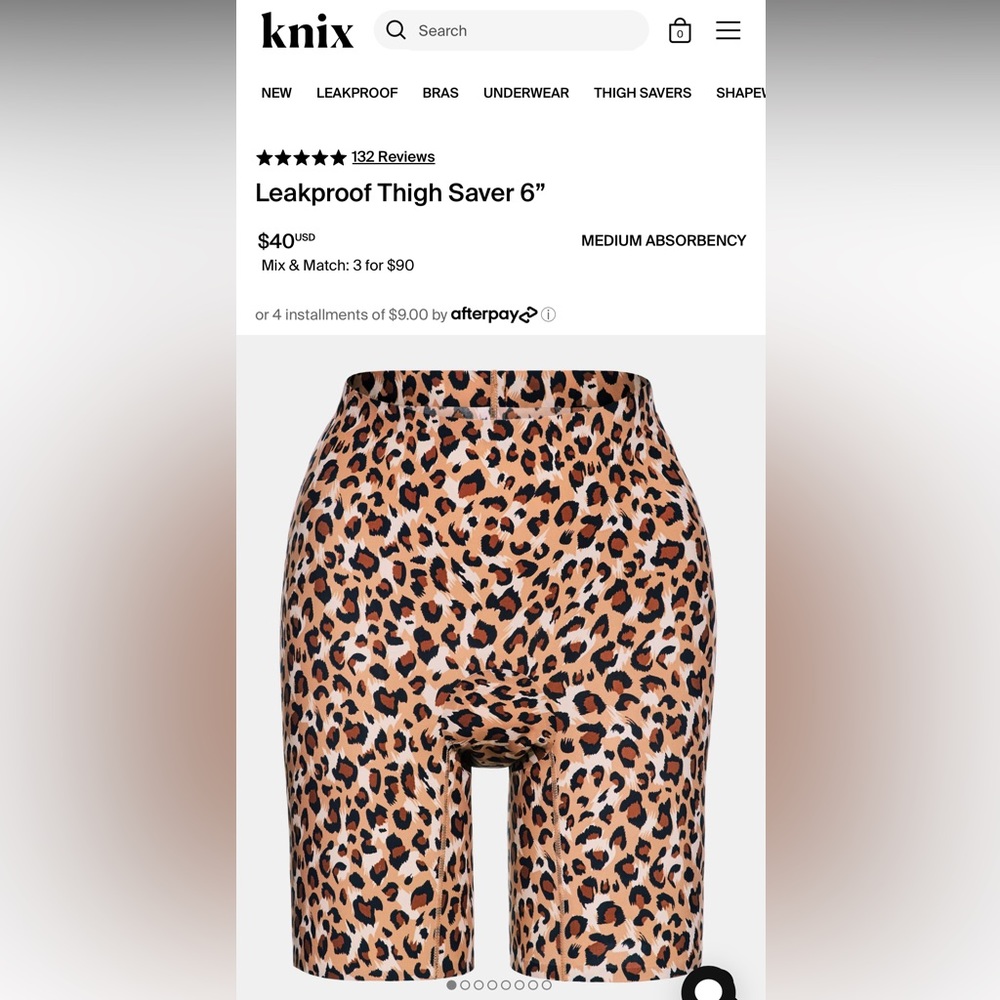 Knix Thigh Saver Shorts Size XL Leopard